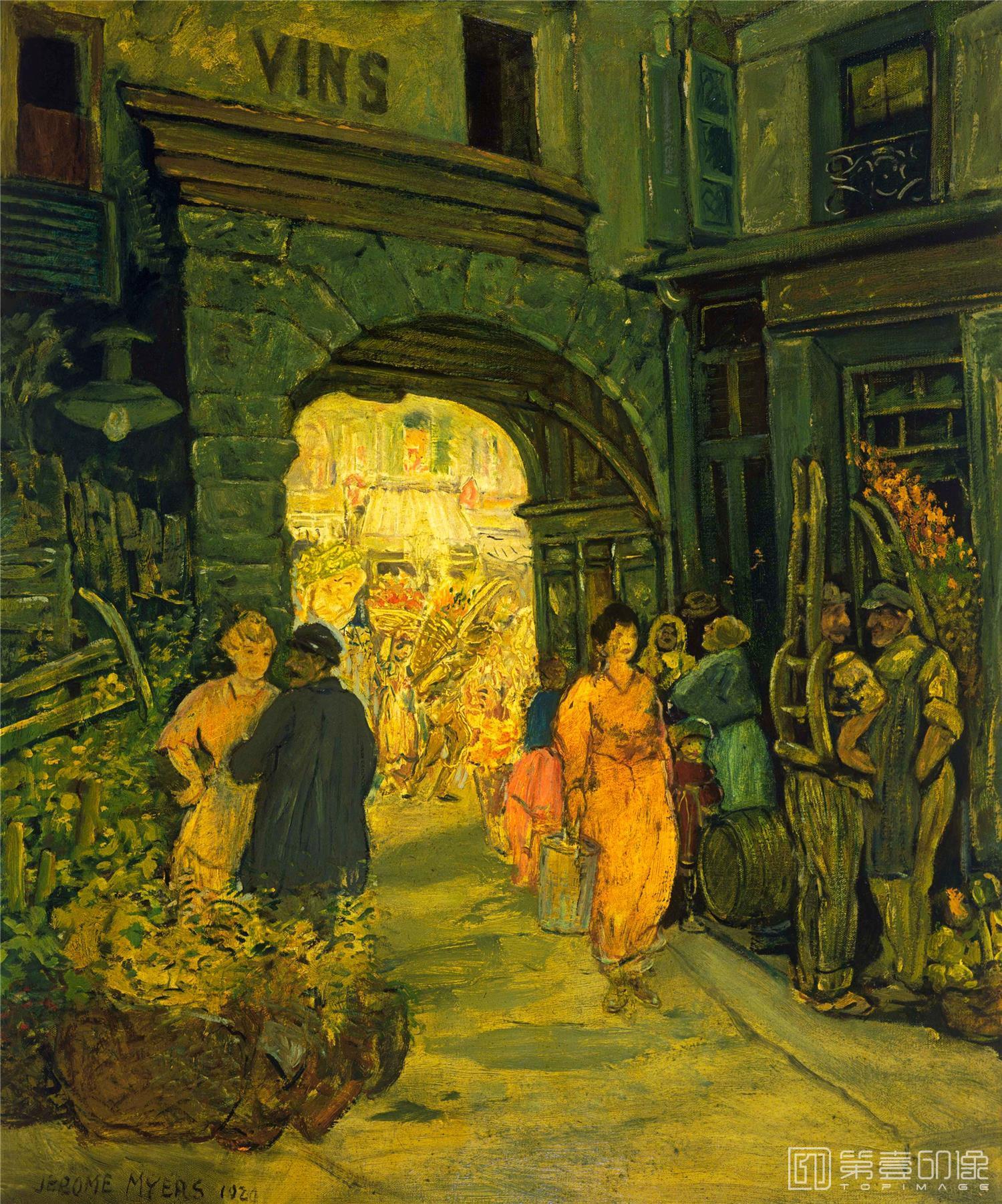 油画-美国菲利普美术馆-Jerome Myers–Market in Paris-261